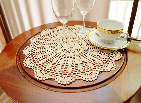 Crochet Round Placemat. 14"round. Wheat color. 4 pieces pack.